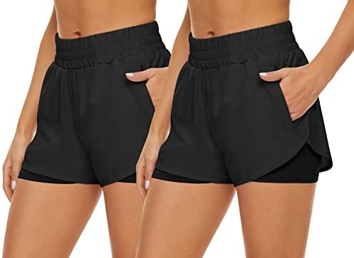 HKJIEVSHOP 2 Опаковки Спортни Къси панталони за жени, бързо съхнещи Шорти за Бягане с Джобове, Спортни Шорти