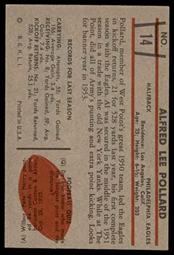 1953 Боуман # 14 Алфред Поллард на Филаделфия Ийгълс (Футболна карта) Карта Дина 5 - БИВШ Игълс