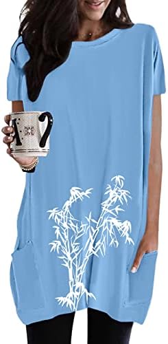 Ризи за жени, Дамски Ежедневни Просто Тениска с кръгло деколте, Однотонная Тениска с Дълги Джобове и Принтом, Дамски Елегантен