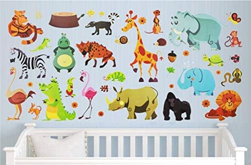 DEKOSH Стикер на стената с животни в Джунглата, Набор от Цветни стикери за Детска стая - Отклейте и Залепете Унисекс, Детски Стикери за стена на Сафари