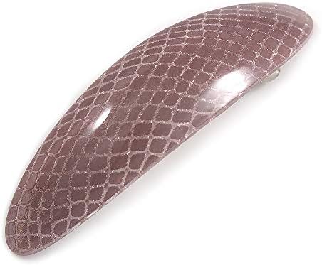 Акрилна Овални Шнола/Скоба за коса Avalaya Пастельно-розов цвят, с Змеиным принтом Сребрист цвят Дължина 90 мм