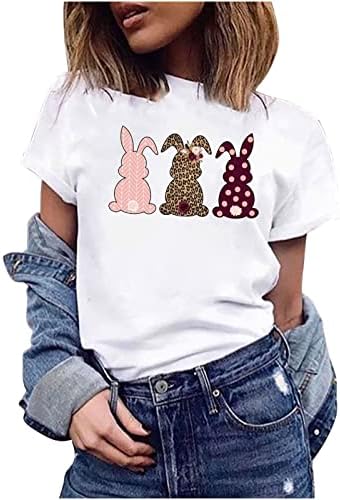 Дамски Великден Тениска с Къс Ръкав Бъни Тениски Сладко Rabbit Graphic Tee Faith Tee Годишният Случайни Свободен