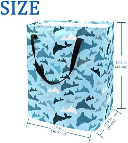 Бяла Синя, Тъмно Синя Сгъваема Кошница за дрехи с Принтом Делфини и морски животни, 60Л Водоустойчив Кошници