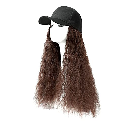 Перука с регулируема волнистостью, бейзболна шапка с дълга и къдрава коса, приложено перука, широка периферия шапка за жени