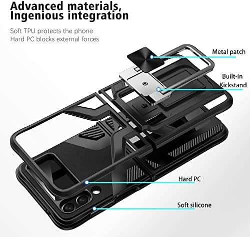 Marsrider устойчив на удари Samsung Z Flip 4 със стойка, [3 начина влакчета] [Матово покритие на задния панел