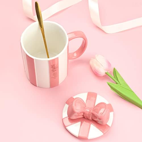 Коледни подаръци Luspan за рожден Ден за жените, Керамични Кафеена Чаша в Розова ивица, с тегло 17 Мл за жени