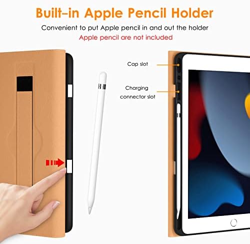 Фирмен калъф за iPad 9th / 8th / 7th поколение 10.2 инча 2021/2020/2019, калъф-поставка за бизнес-Фолио от висококачествена естествена кожа с 1 опаковка защитно фолио от прозрачно за