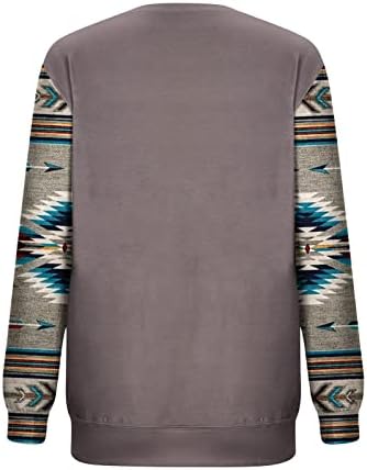 Дамски Блузи с Чуждите Етнически Принтом, Блуза с дълъг ръкав и кръгло деколте, Ацтекская Геометрична Реколта