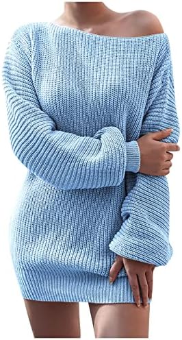 Жена Есенно-Зимния Секси Рокля Louj с дълги ръкави и яка с една дума, Ежедневни Свободни Възли Рокля-Пуловер