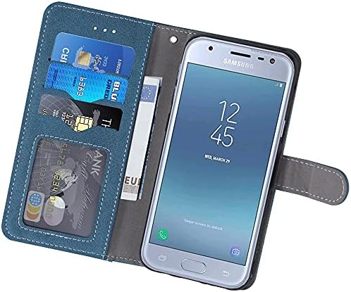 Съвместимост с Samsung Galaxy J3 Luna Pro J 3 Prime 2017 Emerge 3J Eclipse Mission Портфейл Калъф за телефон От Закалено Стъкло, Защитно Фолио, флип-надолу Капака, Държач за кредитни карти, Мобил