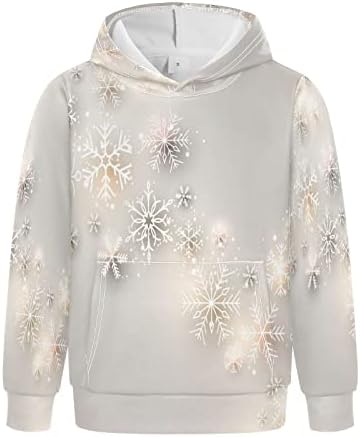 Plaaee/Пуловер за Момчета и Момичета, Качулки със Светещи Снежинками, Коледна Ежедневни Hoody с Качулка и Джобове