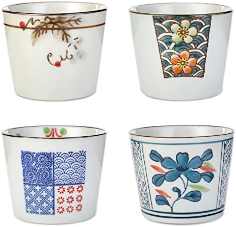Чаени чаши Junrutc, Комплект от 4 японски Чаени чаши от керамика, Японски Чаени чаши Yunomi, Азиатски Порцеланови