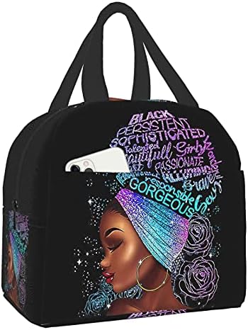 PPFINE Black Queen Афроамериканская Чанта за обяд за момичета, Многократно Изолиран Обяд-бокс, чанта-хладилник, Чанта-Органайзер, Преносими чанти Afro Box За жени, един размер