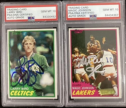Меджик Джонсън + Лари Бърд Подписаха Няколко карти начинаещ Topps 1981 г. PSA / DNA Auto 10 - Баскетболни карти