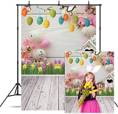 Dudaacvt Великден Фон 5x7ft Пролетни Великденски Фонове Пролетни Цветя Яйца Банер за Великден Партита Фон D409