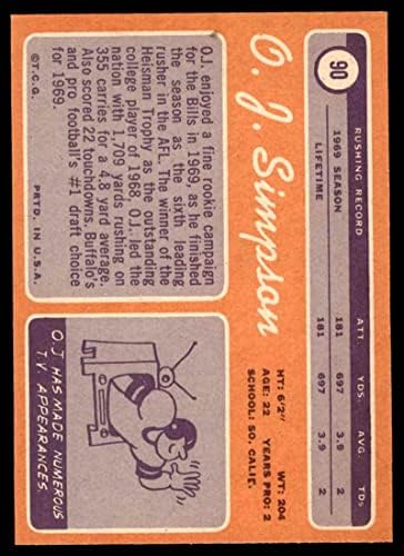 1970 Topps # 90 Оа Дж. Симпсън Бъфало Биллс (Футболна карта) EX сметки
