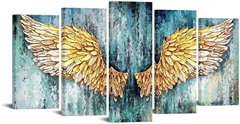 Голямата картина върху платно с 5 Ламперия, Монтиране на Модерни изкуство със Златни Крила на Ангел за украса