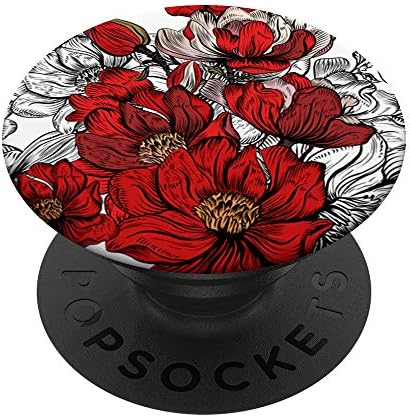 PopSockets PopGrip с флорални принтом под формата на червени и черни божури: Замяна дръжка за телефони и таблети