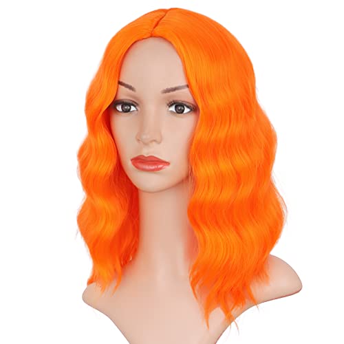Eardofo Оранжеви Перуки за жени, Къси къдрави коси Вълнообразни Перука Боб, Свободна Дължина до раменете, Цветни