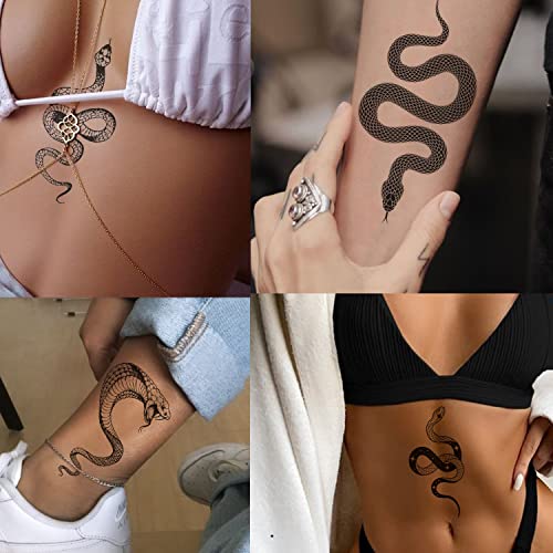 Временни татуировки под формата на змия Тазими, 6 Листа Черни татуировки във формата на Змия, за жени и За Мъже,