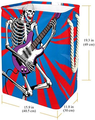 TIZORAX Skeleton Rock Guitar Player JumpsLarge Кошница за дрехи (Различни цветове), Водоустойчив Квадратна Сгъваема Кошница за багаж от плат Оксфорд