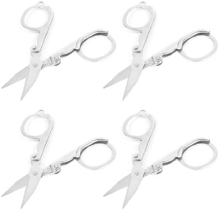 IIVVERR 4 бр. Пътни Сгъваеми ножици за рязане на Сребристи метални хартия на нитках (4 филии, които могат да бъдат нарязани на тънки плочи, метални, papel, cadena, artesanía, triturar tijer