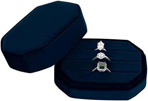 Кадифе малка кутийка за Пръстени Koyal на Едро, с Капацитет 9 Пръстени, Тъмно Синьо Пътен Калъф със Свалящ се