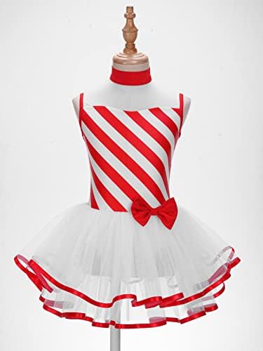 КРАСИВА Рокля-Пакетче с имитация на шията За Момичета, Балетное Танцово Трика, Рокля на Балерина в Ивица, Коледен