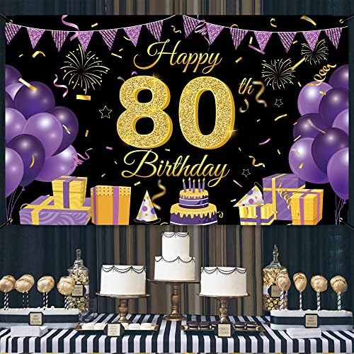 Банер Wiipenex с 80-ти Рожден Ден, Пурпурни и Златни Украси за Партита на 80-ти Рожден ден, за Жени, Мъже, Писма