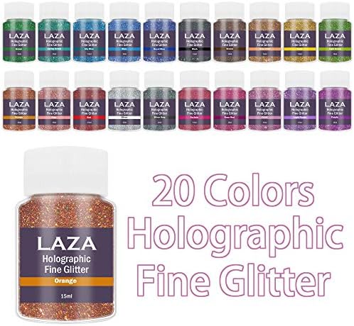 Laza Холографски Фин Блясък 20 Цвята, Изкуството и Занаятите, Разход на ултра-тънък Прах, Пайети за Дизайн на