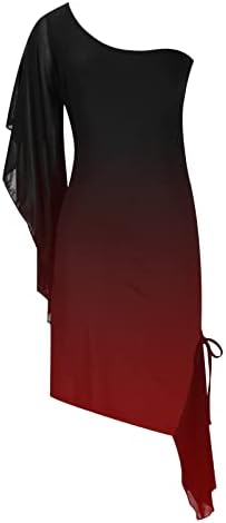 Женствена рокля-Бюстие в Бретелях Без Ръкави, С Наклонена деколте на Едно Рамо от Ликра и Шифон За Почивка на