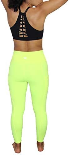 Гамаши за тренировки Sportika Performance Dri-Tex с висока талия - Ластични панталони за йога - Коригиращи Гамаши Женски, Тъпи, с джоб, мрежести Гамаши (XL, неоново жълто)