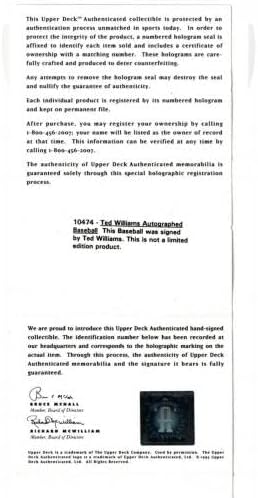 Тед Уилямс Подписа Аутентифицированные Бейзболни топки Rawlings с Горната палуба UDA BEAUTY L@@K - Бейзболни топки с автографи