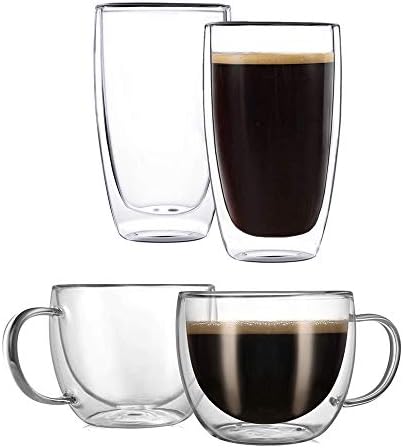 Стъклени чаши за капучино CNGLASS обем 8,1 грама (2 опаковки) и 13,5 грама (2 опаковки) Стъклени Чаши за Кафе