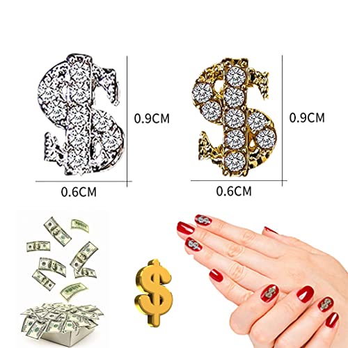XEAOHESY 30 бр. Луксозни 3D златни и сребърни висулки за дизайн на ноктите под формата на знака на долара с