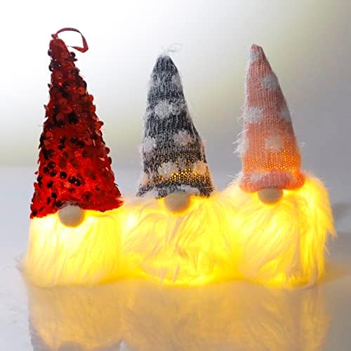 Коледни гномики ръчно изработени Wisifayardin с led подсветка - Комплект от 3 светещи плюшени бижута във формата
