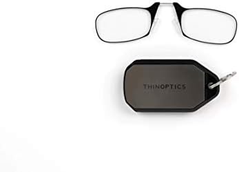 Ключодържател ThinOptics Правоъгълни очила за четене в черна рамка / сребрист калъф, комплект от 2 теми + 1,5