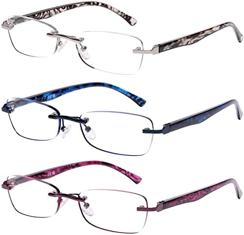 DOOViC 3 Опаковки Очила за четене Без рамки За жени, Леки Елегантни Очила За четене с блокиране на Синя Светлина,