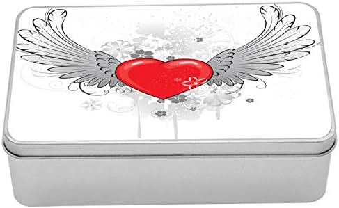 Метална Кутия Ambesonne Крила на Ангел, с Крила Сърце, Свети Валентин, Цветя, Любов, Годишнина от най-Добрите