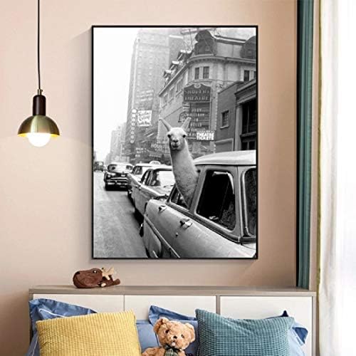 Стенен Арт Принт на Платно от Алпака, черно-Бял Портрет на Животното, Гледка към Улицата, Артистичен Интериор