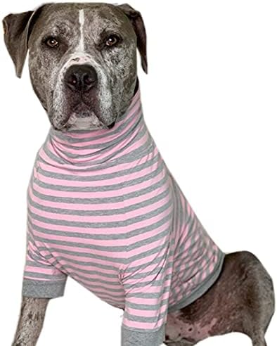 Зъб & Honey Big Dog / Риза в райе /Пуловер / Изцяло затварящ корема / за Големи кучета / Риза за Питбуля / Розово-Сиво