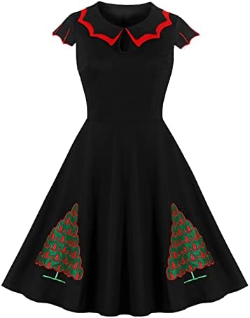 Коледни рокли за жени 2022, Женски Винтажное Чаено Рокля на 1950-те Години с Къс ръкав, Ретро Рокля, Коктейл