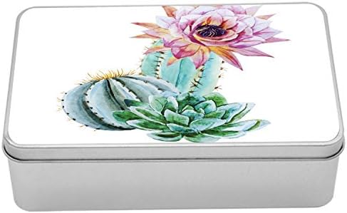 Метална кутия с Кактусом Ambesonne, Цвете с Бодли Кактус в Горещия Пясък на Мексиканската пустиня, Ботанически