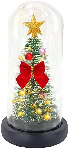TURNMEON Led Коледно Дърво в Стъклен Купола с Червен Нос, Звезда, Заснежени Четка за Шишета, Украса за Коледната