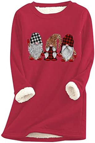 Коледна Hoody с Подплата от Шерпи за Жени, Зимата на Топло топлинна бельо, Блузи, Пуловер с кръгло деколте и