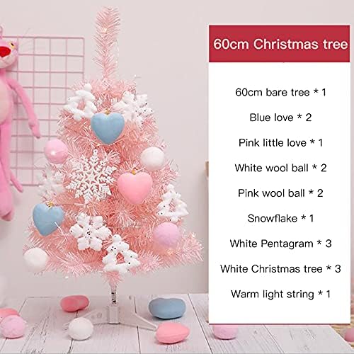 Настолен Комплект Розови Коледни Елхи STOYRB 23,6 Инча, Предварително осветени Изкуствена Коледна Бор с led