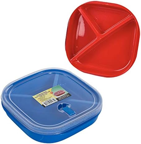 (Комплект от 3) Квадратни Контейнери за съхранение на храна в микровълнова фурна - Разделени чинии в 3 части