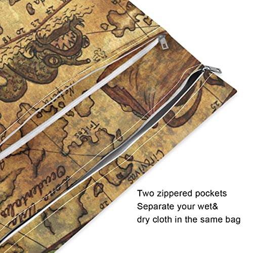 Ръчно рисувани на ръка Стари Пиратски Карта, Влажна, Суха Чанта за многократна употреба Влажна Пелена Чанта
