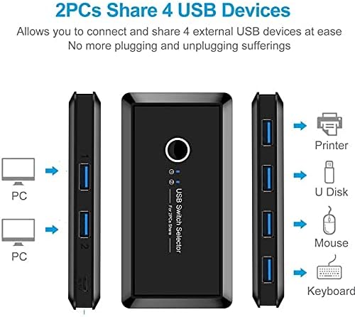 LMMDDP 2 4 Изход USB 3.0 Преминете Селектор 2 Порта на КОМПЮТЪРА с Общ достъп до 4 Устройства USB 2.0 за Клавиатура,