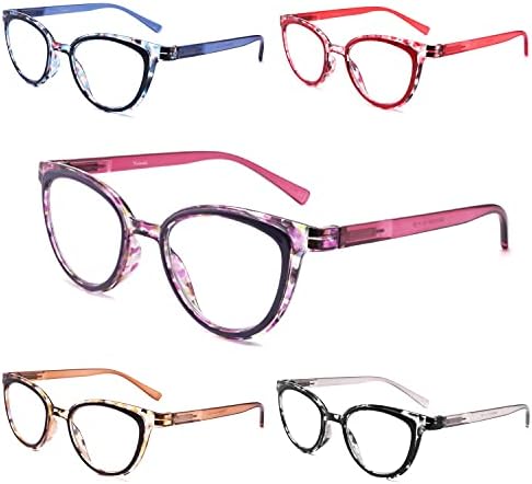 Yuluki 5 Опаковки Очила за четене с блокиране на синя светлина за жени, Модни Дамски Компютърни Ридеры с кутия